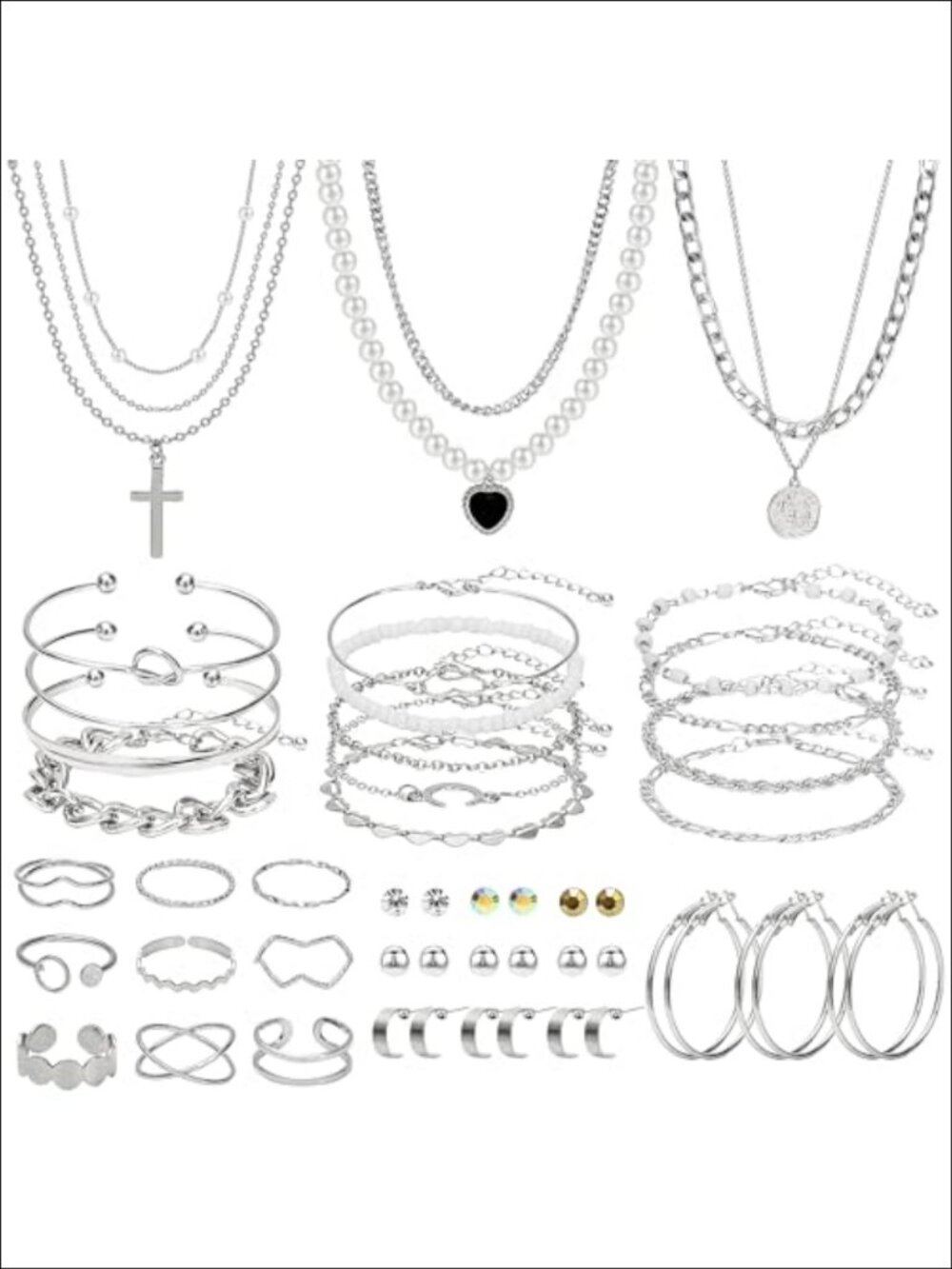 49 Pc Gold Jewelry Set Hypoallergenic Bohemian Necklaces Rings Earrings